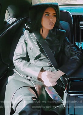 Kim's black leather trench coat on The Kardashians