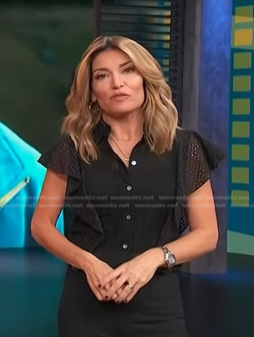 Kit's black flutter sleeve eyelet top on Access Hollywood