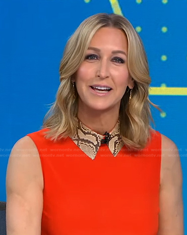 Lara's orange sleeveless top with physon collar on Good Morning America