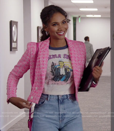Layla's pink houndstooth blazer on All American