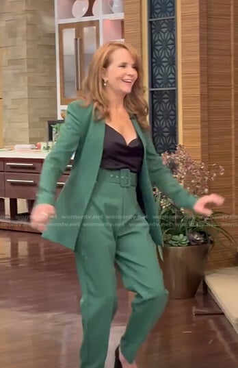 Lea Thompson's green jacket and belted pants on Live with Kelly and Ryan