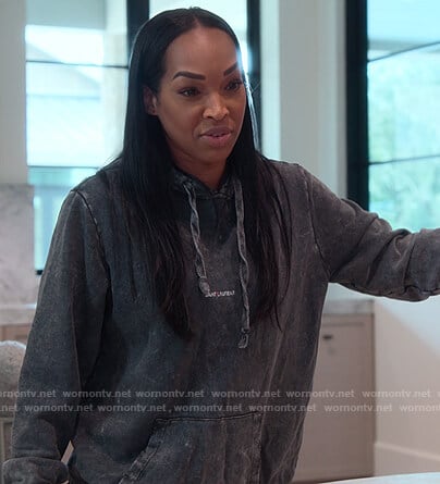 Malika's black Saint Laurent logo hoodie on The Kardashians