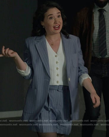 Marissa's blue stripe blazer and shorts on The Good Fight