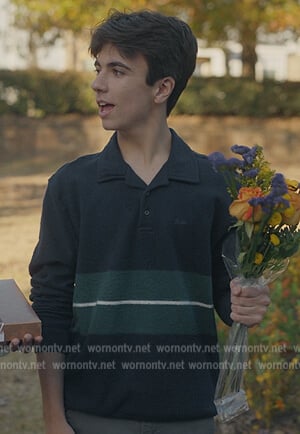 Mike's navy stripe polo on Stargirl