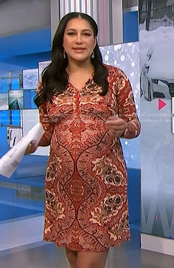 Morgan's red printed ruched dress on NBC News Daily
