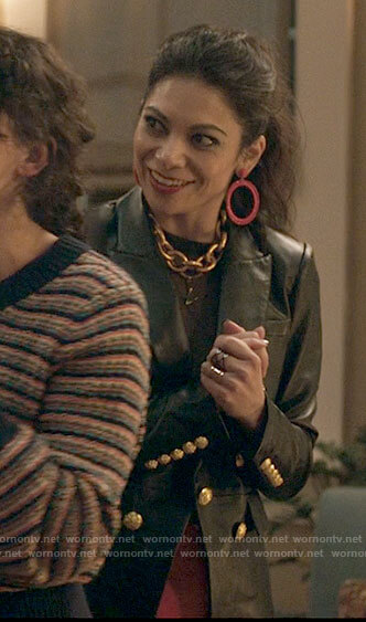 Nikki's leather blazer with gold buttons on She-Hulk Attorney at Law