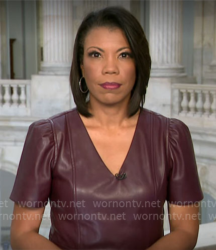 Nikole Killion's burgundy leather top on CBS Saturday Morning