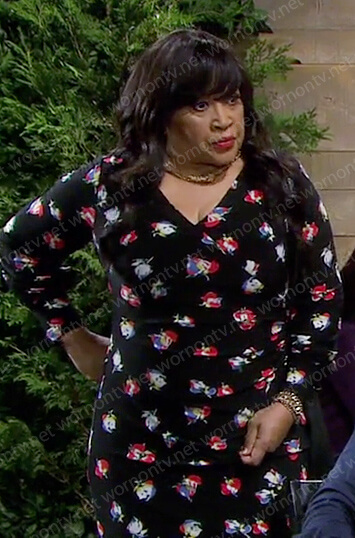 Paulina's black floral wrap dress on Days of our Lives