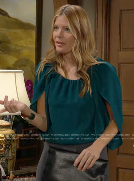 Phyllis's teal green cape sleeve blouse on The Young and the Restless