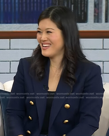 Qian Julie Wang's navy double breasted blazer on Today
