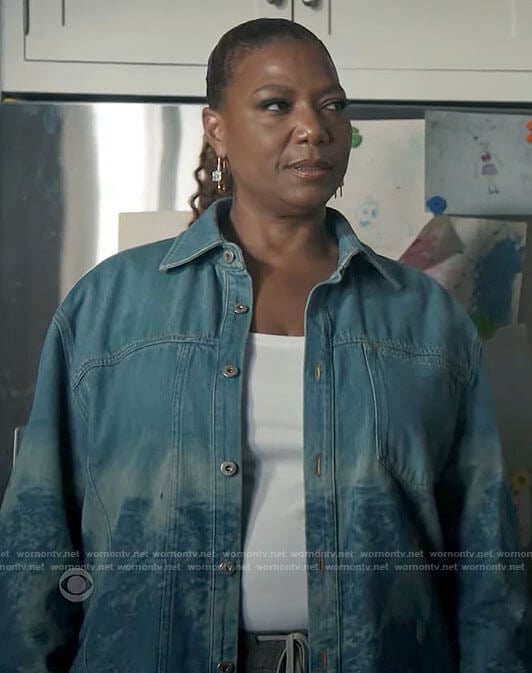 Robyn's waves print denim jacket on The Equalizer