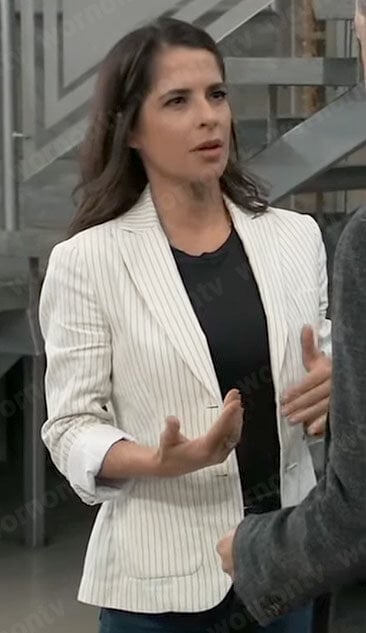 Sam's white striped blazer on General Hospital