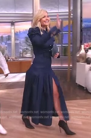 Sara's denim puff sleeve shirt and skirt on The View