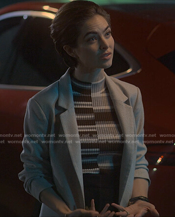 Sarah's brown striped ribbed top on Reasonable Doubt