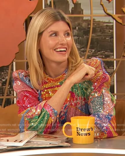 Sharon's multicolored sequin dress on The Drew Barrymore Show