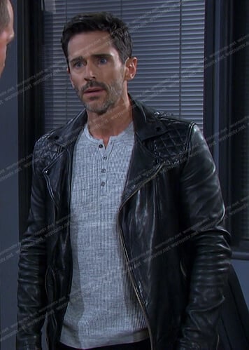 Shawn's grey henley shirt and black leather jacket on Days of our Lives