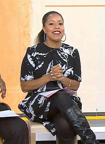 Sheinelle's black leaf print dress on Today