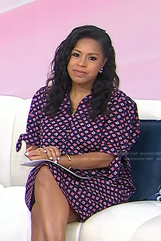 Sheinelle's navy and pink floral puff sleeve dress on Today