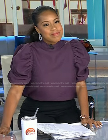 Sheinelle's purple snake print puff sleeve top on Today