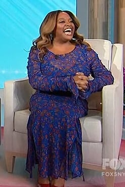 Sherri's blue floral ruched maxi dress on Sherri