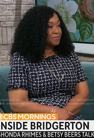 Shonda Rhimes's checked tweed dress on CBS Mornings