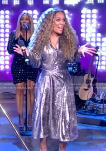 Sunny's metallic silver midi dress on The View