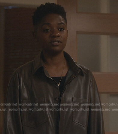 Tamia's brown leather shirt on All American