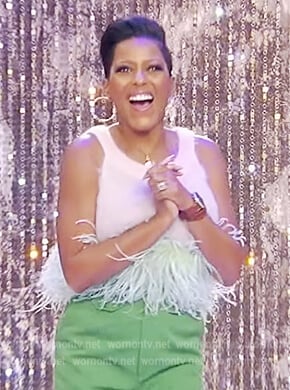 Tamron's feather trim top on Tamron Hall Show