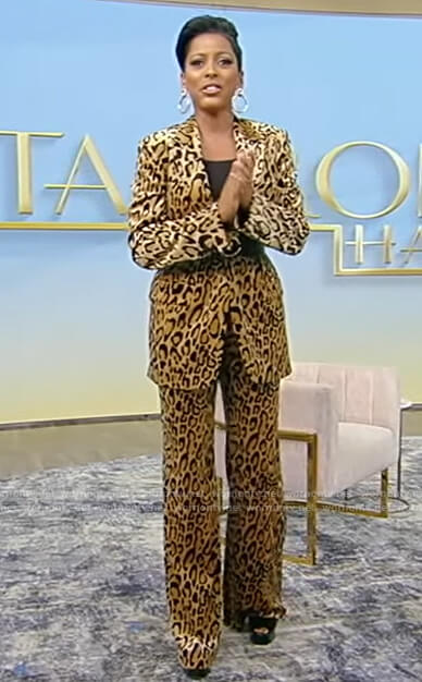 Tamron's leopard print blazer and pants on Tamron Hall Show