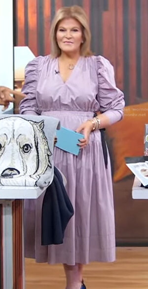 Tory Johnson's lilac puff sleeve dress on Good Morning America