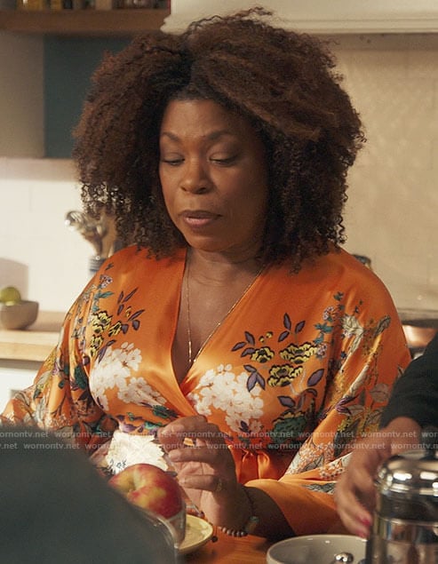 Vi's orange floral robe on The Equalizer