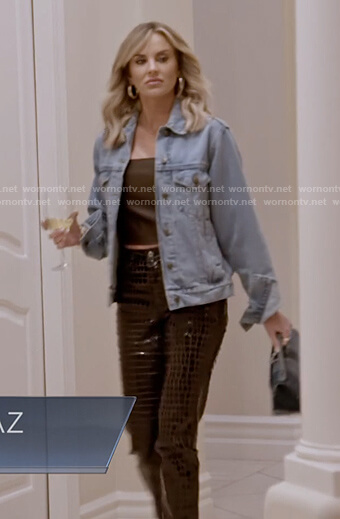 whitney's denim jacket and black crocodile pants on The Real Housewives of Salt Lake City