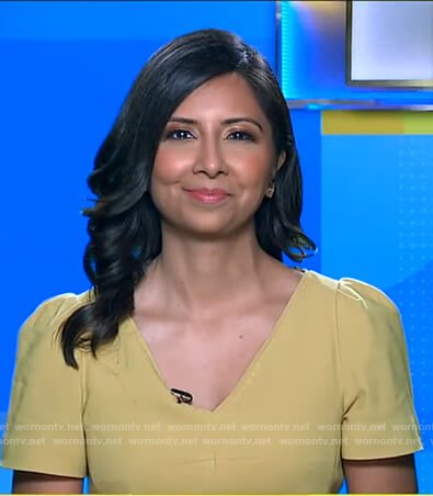 Zohreen's yellow v-neck dress on Good Morning America