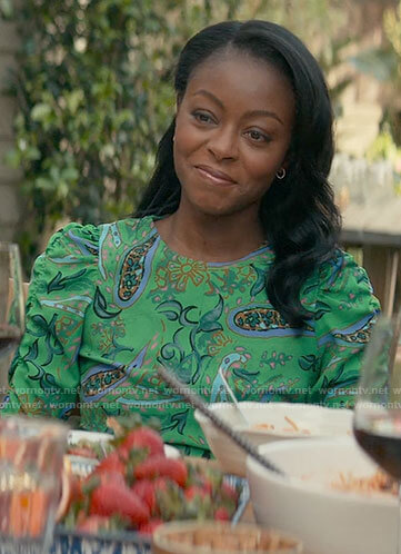 Zora's green paisley dress on From Scratch