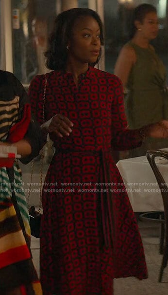 Zora's red geometric print shirtdress on From Scratch