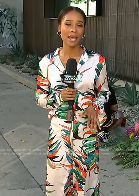 Zuri's floral print blouse and pants on Access Hollywood