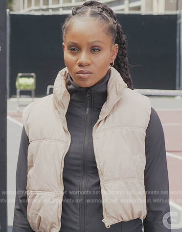 Simone's white padded vest on All American Homecoming