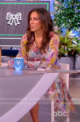 Alyssa's floral print tie neck mini dress on The View