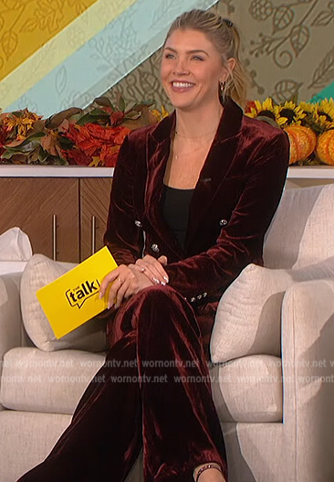 Amanda's burgundy velvet blazer and pants on The Talk