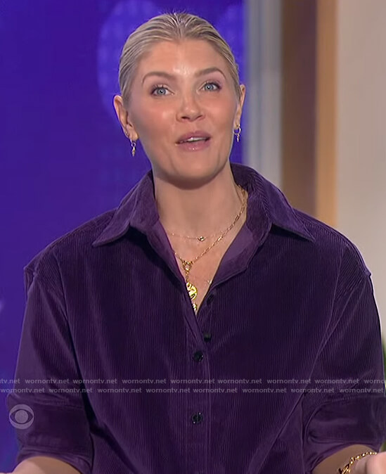 Amanda's purple corduroy shirt and pants on The Talk