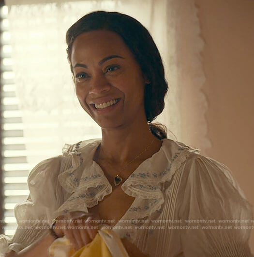 Amy's white embroidered ruffle top on From Scratch