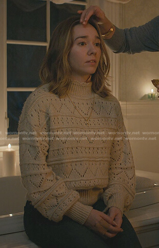 Angelina's beige open knit sweater on Manifest