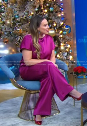 Ashley Flowers's fuchsia pink satin jumpsuit on Good Morning America