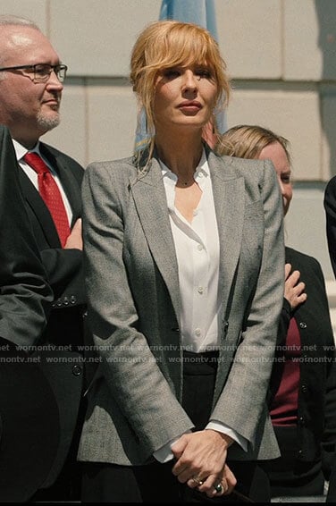 Beth's grey plaid blazer on Yellowstone