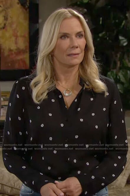 Brooke's black dotted rose print blouse on The Bold and the Beautiful