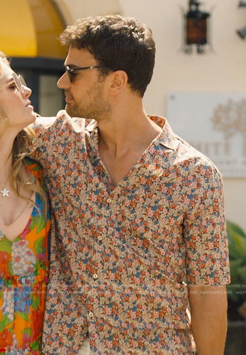 Cameron's floral Gucci Liberty shirt on The White Lotus