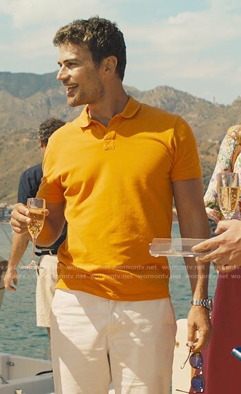 Cameron's orange polo shirt on The White Lotus