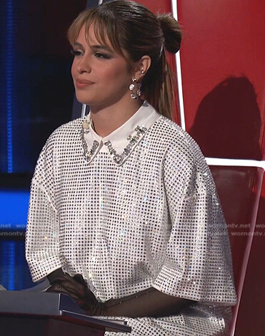 Camila's white embellished t-shirt dress on The Voice