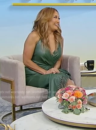Carrie Inaba's green leather fringe dress on Tamron Hall Show
