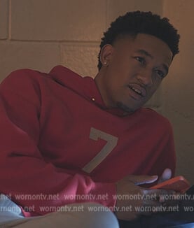Damon's red seven print hoodie on All American Homecoming